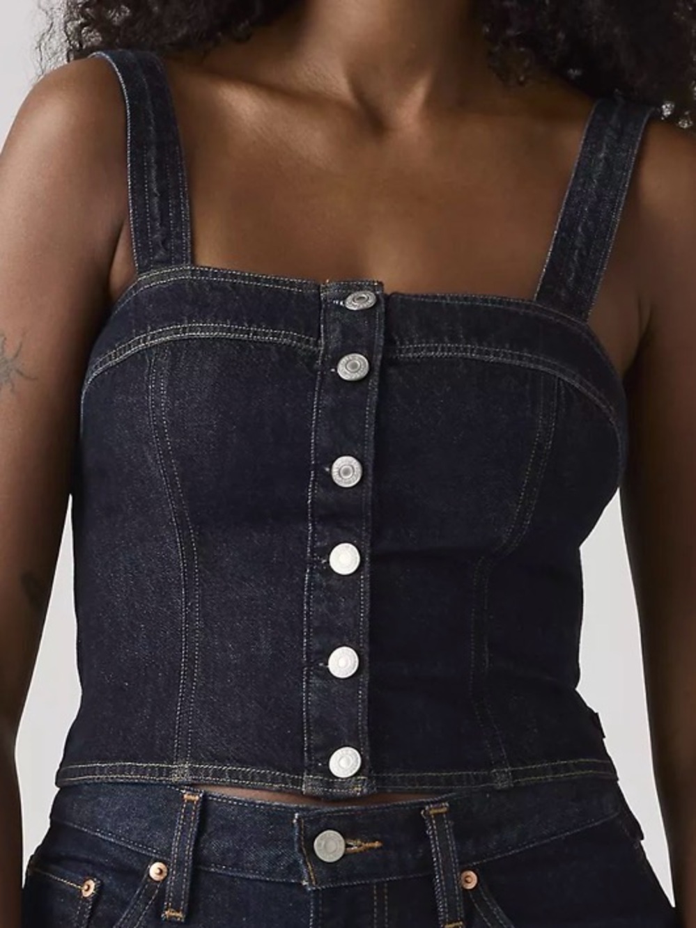 Levi's Dark Blue Denim Button-Front Crop Top